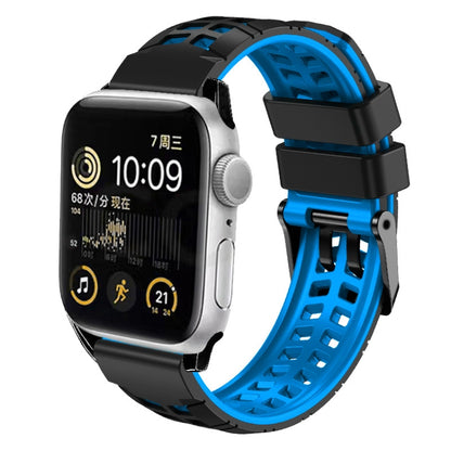 For Apple Watch SE 2022 44mm Twill Dual-row Buckle Silicone Watch Band(Black Blue) by buy2fix