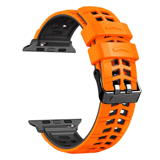 For Apple Watch Series 7 41mm Twill Dual-row Buckle Silicone Watch Band(Orange Black) by buy2fix