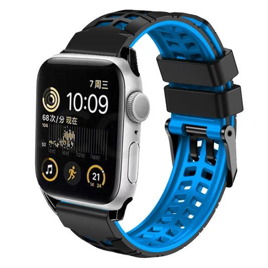 For Apple Watch Series 7 45mm Twill Dual-row Buckle Silicone Watch Band(Black Blue) by buy2fix