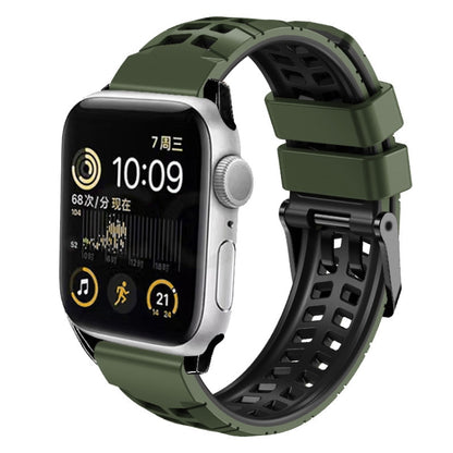 For Apple Watch SE 40mm Twill Dual-row Buckle Silicone Watch Band(Army Green Black) by buy2fix