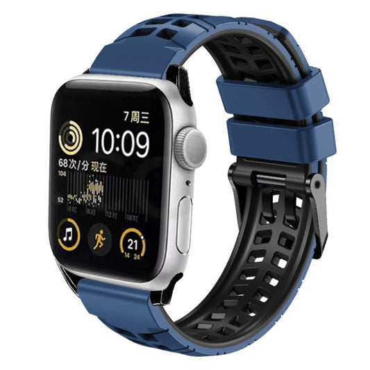 For Apple Watch SE 40mm Twill Dual-row Buckle Silicone Watch Band(Midnight Blue Black) by buy2fix