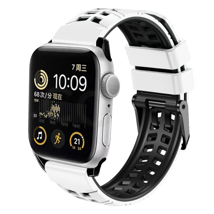 For Apple Watch SE 44mm Twill Dual-row Buckle Silicone Watch Band(White Black) by buy2fix