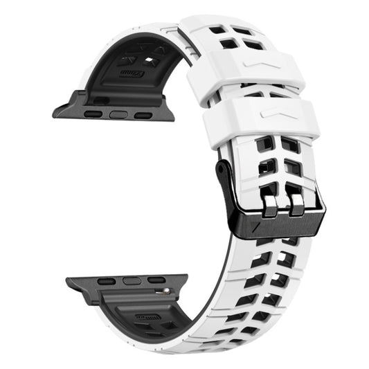 For Apple Watch SE 44mm Twill Dual-row Buckle Silicone Watch Band(White Black) by buy2fix
