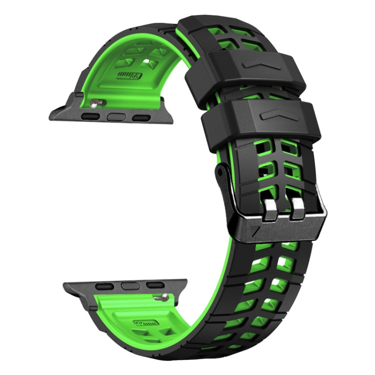 For Apple Watch Series 6 40mm Twill Dual-row Buckle Silicone Watch Band(Black Green) by buy2fix