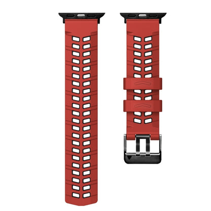 For Apple Watch Series 5 40mm Twill Dual-row Buckle Silicone Watch Band(Red Black) by buy2fix