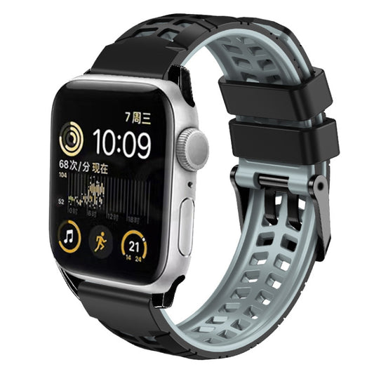 For Apple Watch Series 4 44mm Twill Dual-row Buckle Silicone Watch Band(Black Grey) by buy2fix