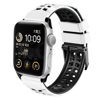 For Apple Watch Series 2 38mm Twill Dual-row Buckle Silicone Watch Band(White Black) by buy2fix