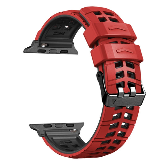 For Apple Watch 38mm Twill Dual-row Buckle Silicone Watch Band(Red Black) by buy2fix