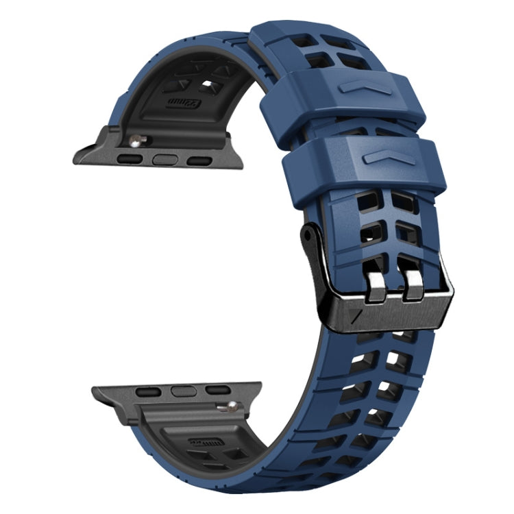For Apple Watch 38mm Twill Dual-row Buckle Silicone Watch Band(Midnight Blue Black) by buy2fix