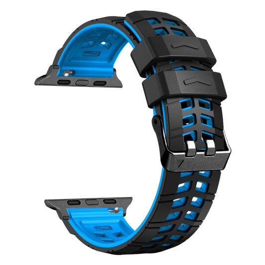 For Apple Watch Series 9 45mm Twill Dual-row Buckle Silicone Watch Band(Black Blue) by buy2fix