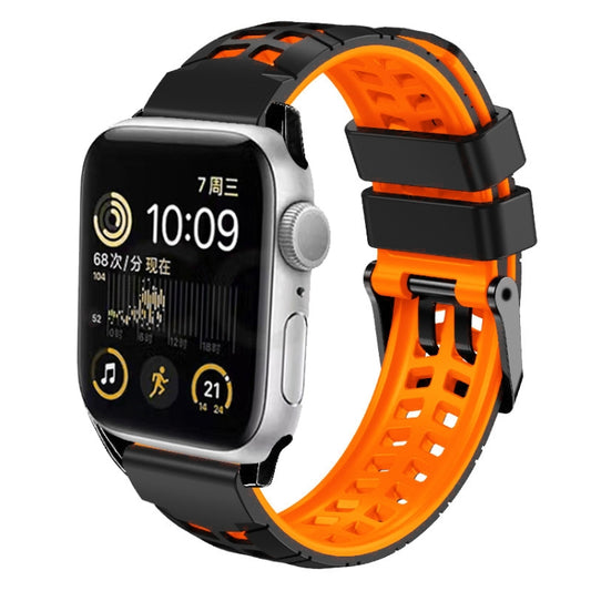 For Apple Watch Series 9 45mm Twill Dual-row Buckle Silicone Watch Band(Black Orange) by buy2fix