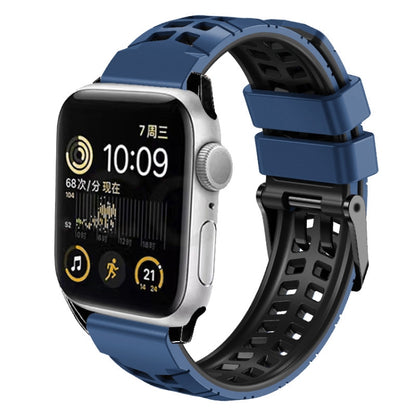 For Apple Watch SE 2023 44mm Twill Dual-row Buckle Silicone Watch Band(Midnight Blue Black) by buy2fix