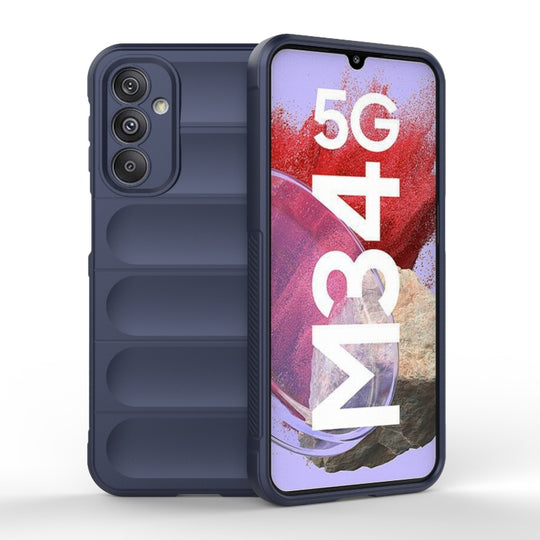 For Samsung Galaxy M34 5G India Magic Shield TPU + Flannel Phone Case(Dark Blue)