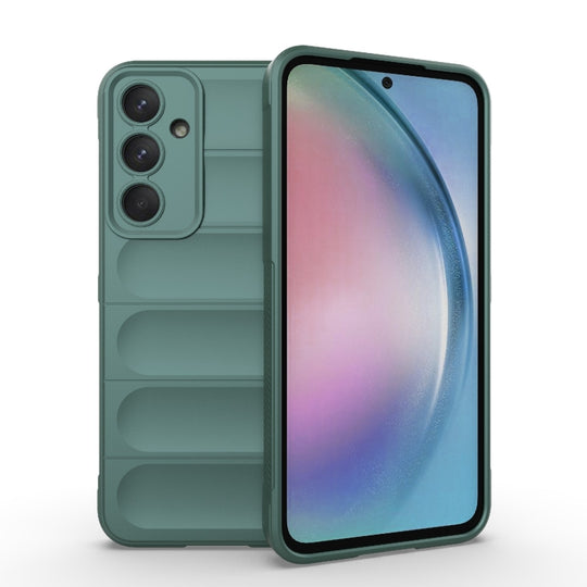 For Samsung Galaxy A55 5G Magic Shield TPU + Flannel Phone Case(Dark Green)