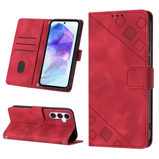 For For Samsung Galaxy A55 Skin-feel Embossed Leather Phone Case(Red)