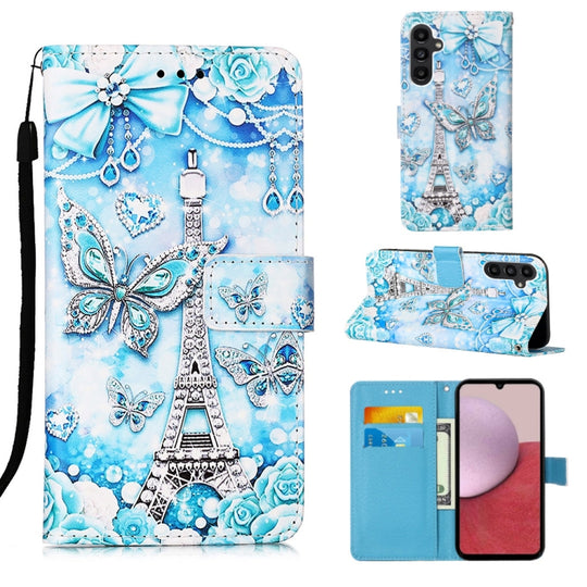 For Samsung Galaxy A25 5G / A24 Colored Drawing Pattern Plain Weave Leather Phone Case(Tower Butterfly)