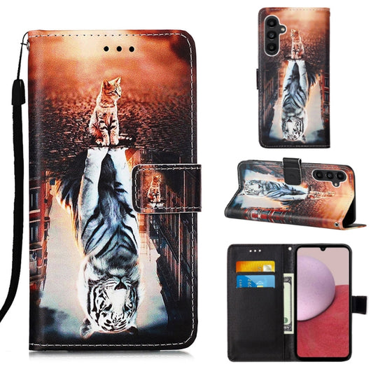 For Samsung Galaxy A25 5G / A24 Colored Drawing Pattern Plain Weave Leather Phone Case(Cats And Tigers)