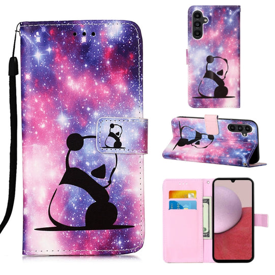 For Samsung Galaxy A05s Colored Drawing Pattern Plain Weave Leather Phone Case(Baby Panda)