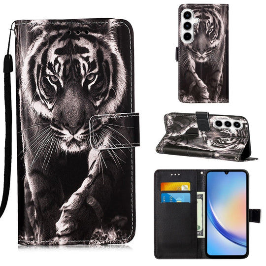 For Samsung Galaxy A35 5G Colored Drawing Pattern Plain Weave Leather Phone Case(Black And White Tiger)
