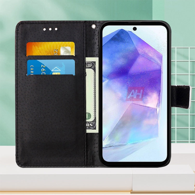 For Samsung Galaxy A55 Colored Drawing Pattern Plain Weave Leather Phone Case(Roses On Black) by buy2fix