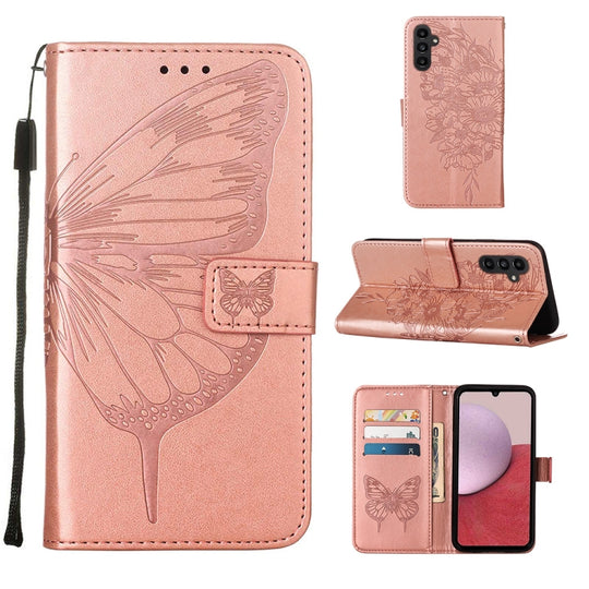 For Samsung Galaxy A25 5G Embossed Butterfly Leather Phone Case(Rose Gold)
