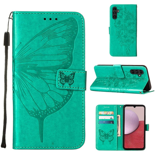 For Samsung Galaxy A25 5G Embossed Butterfly Leather Phone Case(Green)
