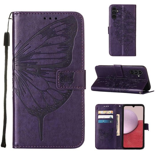 For Samsung Galaxy A25 5G Embossed Butterfly Leather Phone Case(Dark Purple)