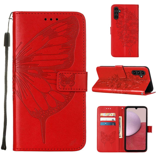 For Samsung Galaxy A25 5G Embossed Butterfly Leather Phone Case(Red)