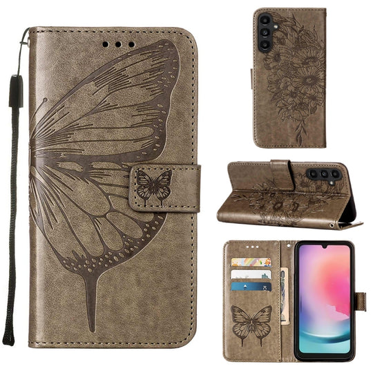 For Samsung Galaxy A15 Embossed Butterfly Leather Phone Case(Grey)