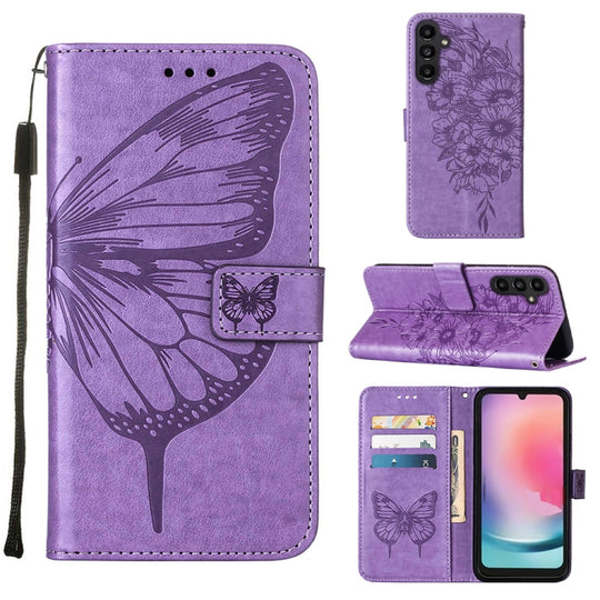 For Samsung Galaxy A05s Embossed Butterfly Leather Phone Case(Purple)