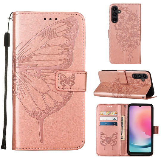 For Samsung Galaxy A05s Embossed Butterfly Leather Phone Case(Rose Gold)
