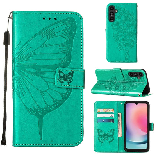 For Samsung Galaxy A05s Embossed Butterfly Leather Phone Case(Green)