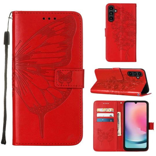 For Samsung Galaxy A05s Embossed Butterfly Leather Phone Case(Red)