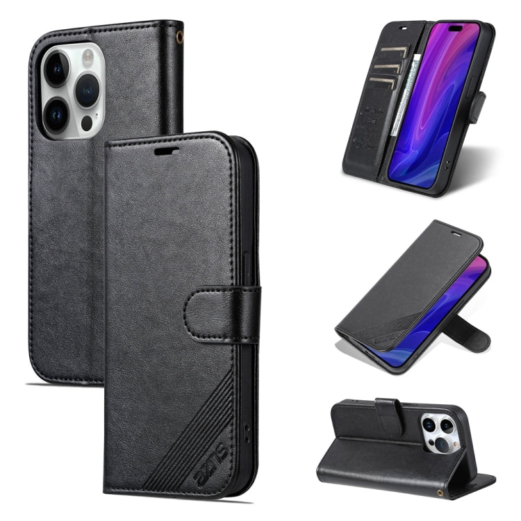 For iPhone 15 Pro AZNS Sheepskin Texture Flip Leather Phone Case(Black) - iPhone 15 Pro Cases by AZNS | Online Shopping UK | buy2fix