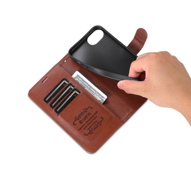 For iPhone 16e AZNS Sheepskin Texture Flip Leather Phone Case(Brown) - iPhone 16e Cases by AZNS | Online Shopping UK | buy2fix