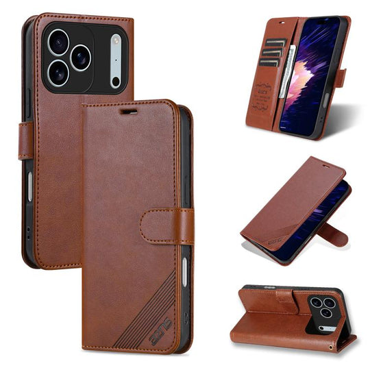 For iPhone 17 Pro Max AZNS Sheepskin Texture Flip Leather Phone Case(Brown)