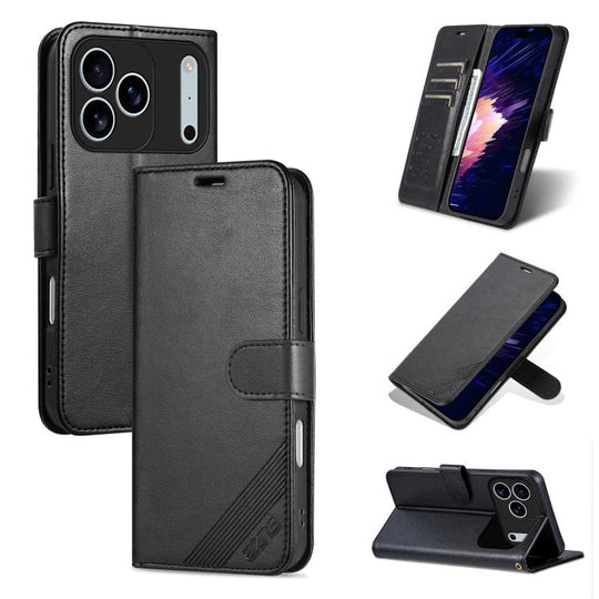 For iPhone 17 Pro AZNS Sheepskin Texture Flip Leather Phone Case(Black)