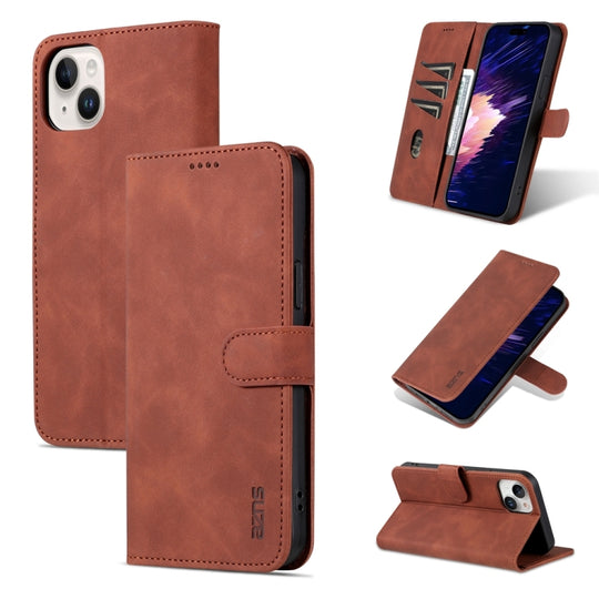 For iPhone 15 Plus AZNS Skin Feel Calf Texture Flip Leather Phone Case(Brown)