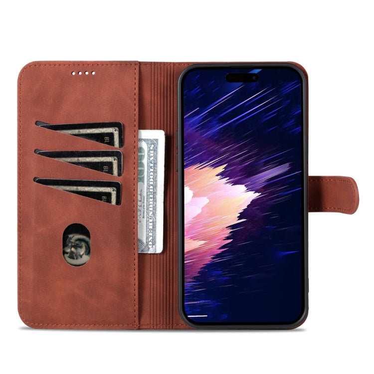 For iPhone 15 AZNS Skin Feel Calf Texture Flip Leather Phone Case(Brown) - iPhone 15 Cases by AZNS | Online Shopping UK | buy2fix