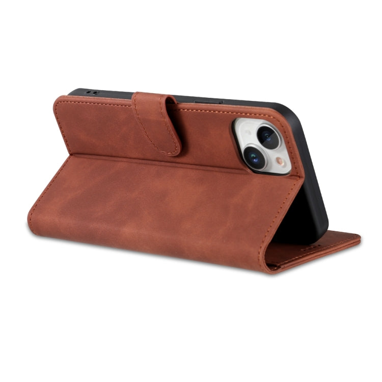 For iPhone 15 AZNS Skin Feel Calf Texture Flip Leather Phone Case(Brown) - iPhone 15 Cases by AZNS | Online Shopping UK | buy2fix