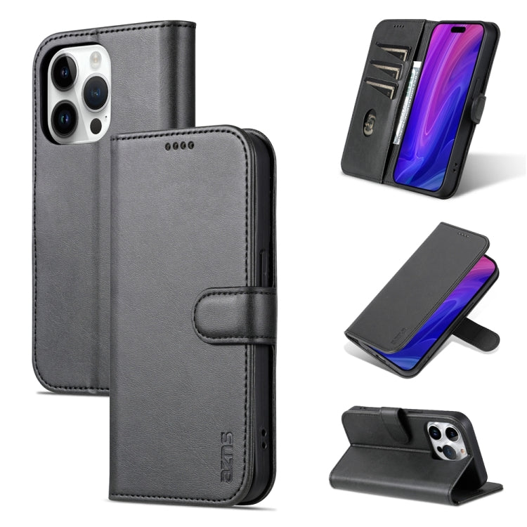 For iPhone 15 Pro AZNS Skin Feel Calf Texture Flip Leather Phone Case(Black) - iPhone 15 Pro Cases by AZNS | Online Shopping UK | buy2fix