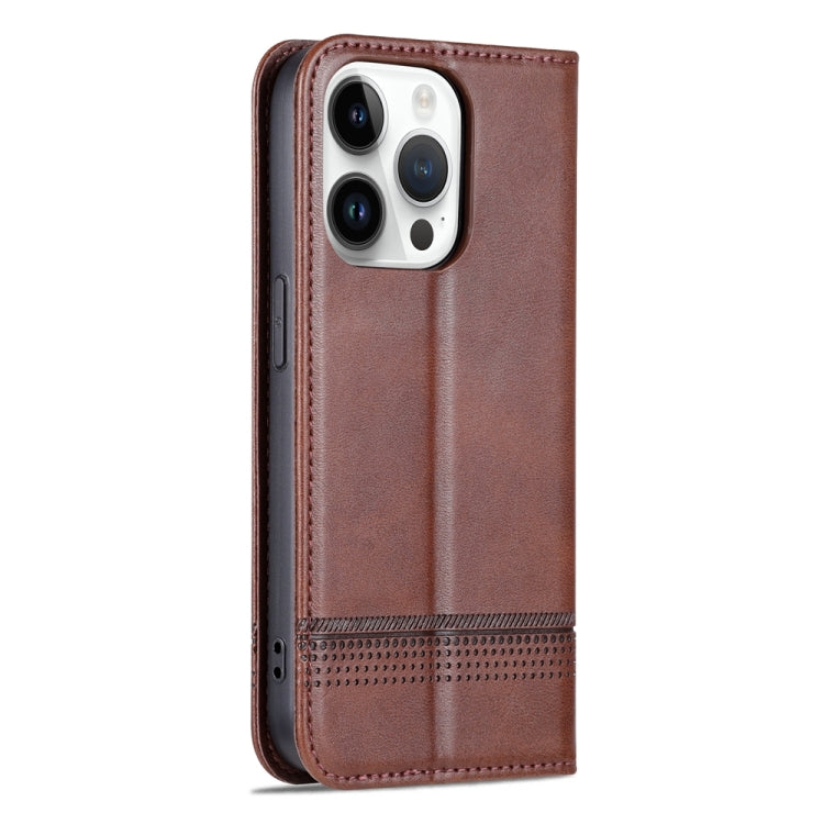 For iPhone 15 Pro AZNS Magnetic Calf Texture Flip Leather Phone Case(Dark Brown) - iPhone 15 Pro Cases by AZNS | Online Shopping UK | buy2fix