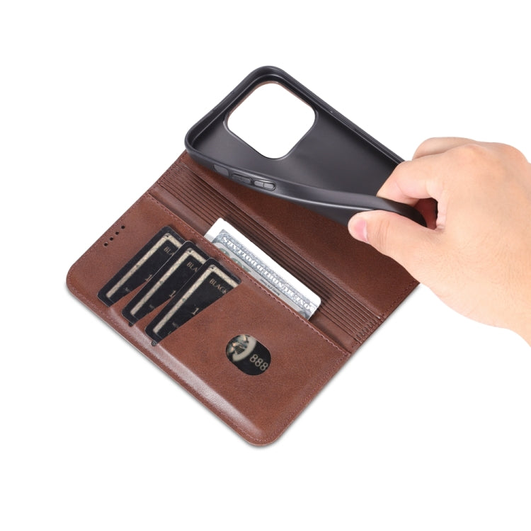 For iPhone 15 Pro AZNS Magnetic Calf Texture Flip Leather Phone Case(Dark Brown) - iPhone 15 Pro Cases by AZNS | Online Shopping UK | buy2fix