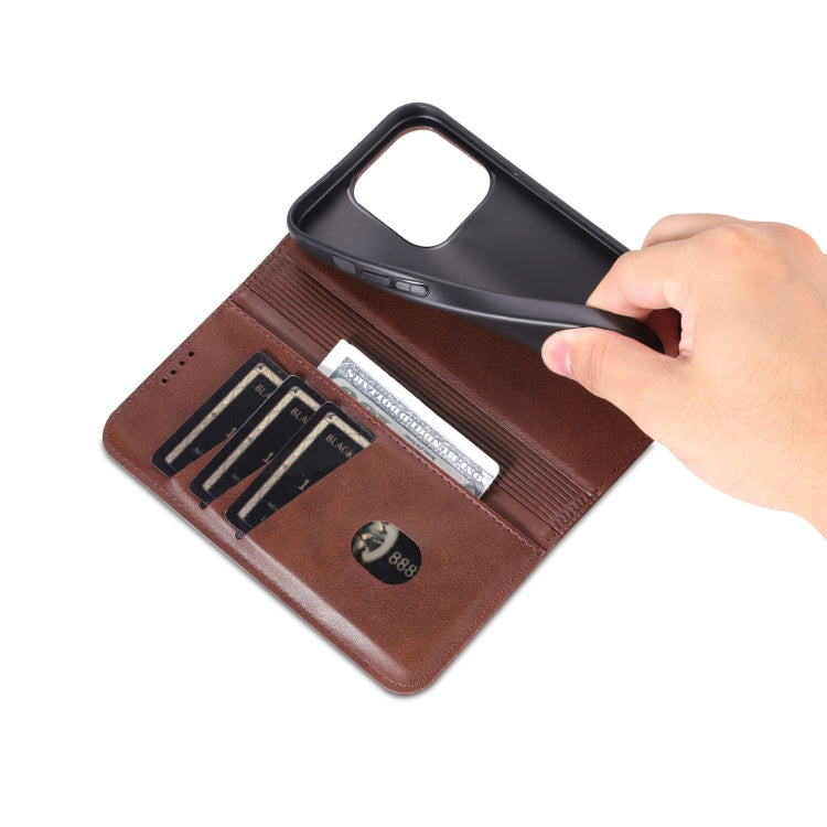 For iPhone 16 Pro AZNS Magnetic Calf Texture Flip Leather Phone Case(Dark Brown) - iPhone 16 Pro Cases by AZNS | Online Shopping UK | buy2fix