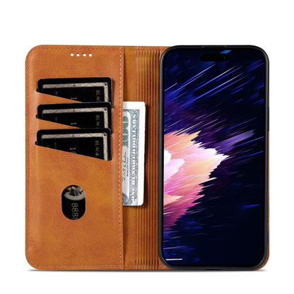 For iPhone 16e AZNS Magnetic Calf Texture Flip Leather Phone Case(Light Brown) - iPhone 16e Cases by AZNS | Online Shopping UK | buy2fix