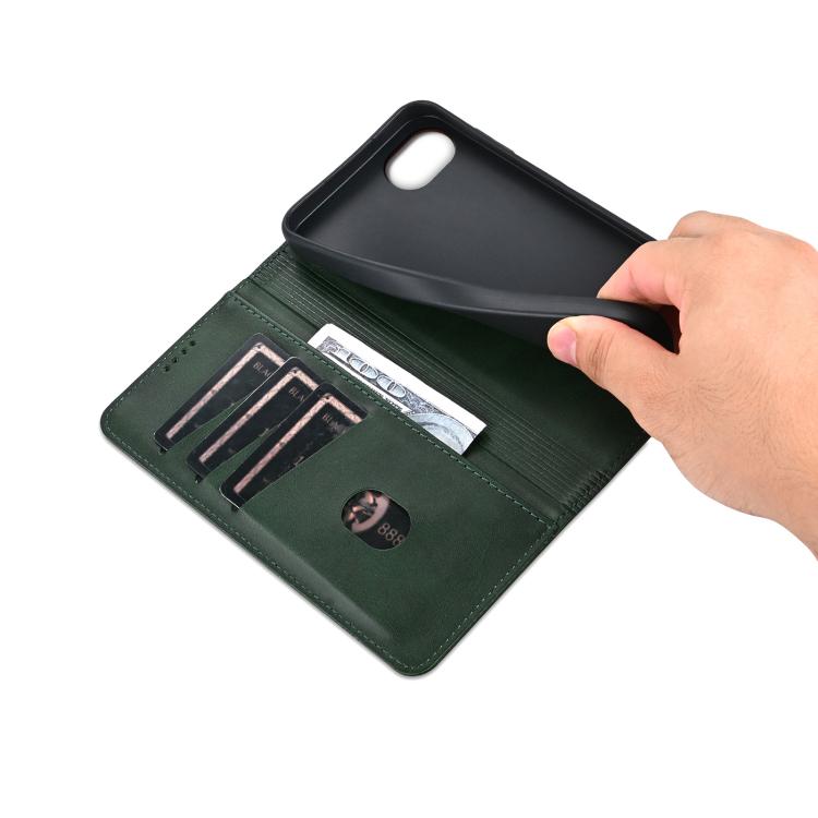 For iPhone 16e AZNS Magnetic Calf Texture Flip Leather Phone Case(Dark Green) - iPhone 16e Cases by AZNS | Online Shopping UK | buy2fix