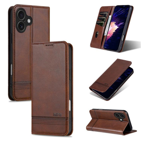 For iPhone 17 AZNS Magnetic Calf Texture Flip Leather Phone Case(Dark Brown)