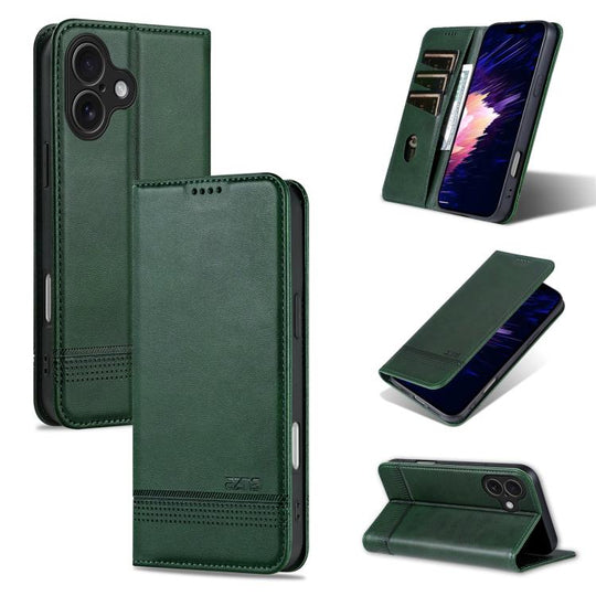 For iPhone 17 AZNS Magnetic Calf Texture Flip Leather Phone Case(Dark Green)