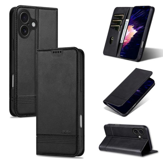 For iPhone 17 AZNS Magnetic Calf Texture Flip Leather Phone Case(Black)
