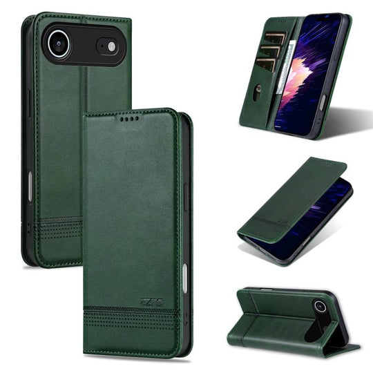 For iPhone Air AZNS Magnetic Calf Texture Flip Leather Phone Case(Dark Green)